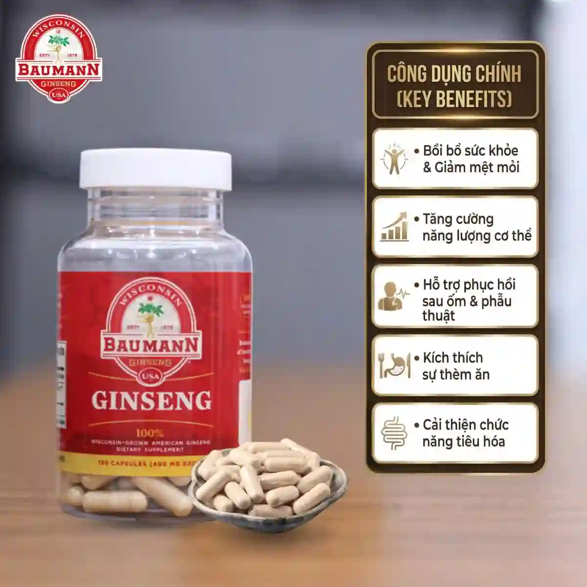 Nhân Sâm USA Baumann Wisconsin (hộp 130 viên)